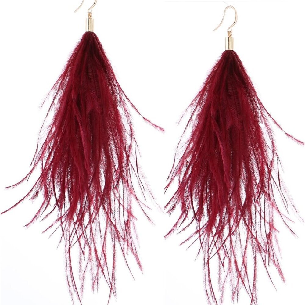 Elegant Long Dangle Feather Earrings for Women - Thread Jewelry for Winter Party